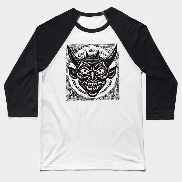 Lino Cut Devil Baseball T-Shirt by n23tees